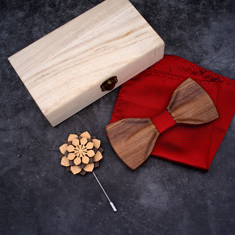 3Pcs Men's Decorative Natural Wooden Bow Tie Set