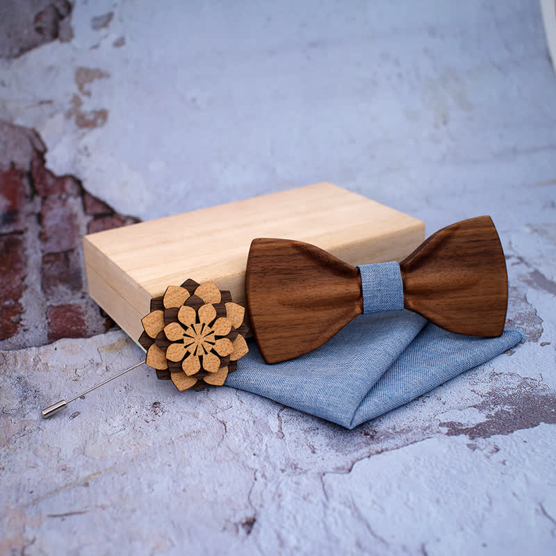 3Pcs Men's Decorative Natural Wooden Bow Tie Set