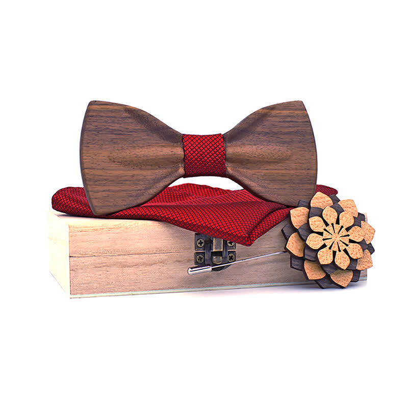 3Pcs Men's Decorative Natural Wooden Bow Tie Set