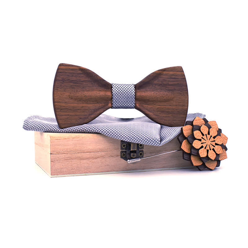 3Pcs Men's Decorative Natural Wooden Bow Tie Set