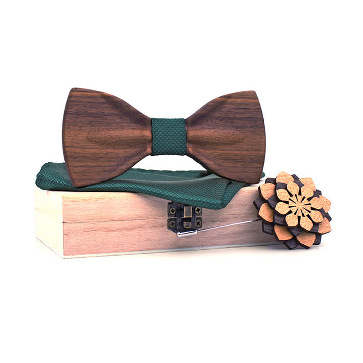 3Pcs Men's Decorative Natural Wooden Bow Tie Set