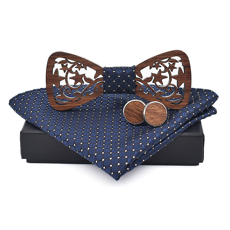 3Pcs Men's Creative Hollow Star Wooden Bow Tie Set