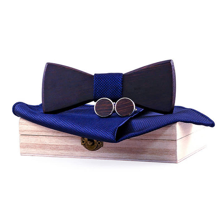 3Pcs Men's Classic Retro Black Wooden Bow Tie Set