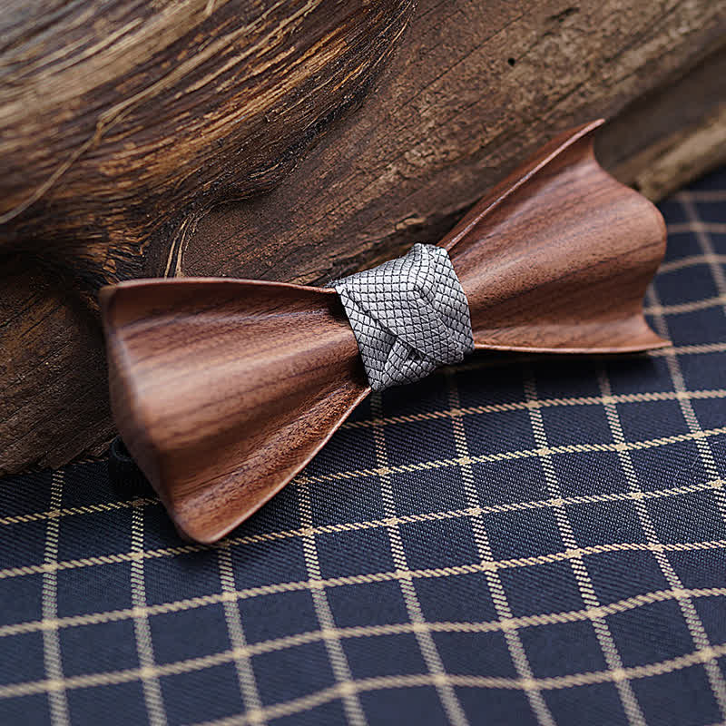 2Pcs Men's 3D Design Black Walnut Wooden Bow Tie Set