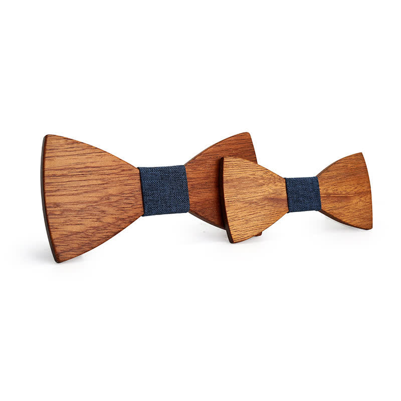 2Pcs Men's Parent-child Natural Solid Wooden Bow Tie Set