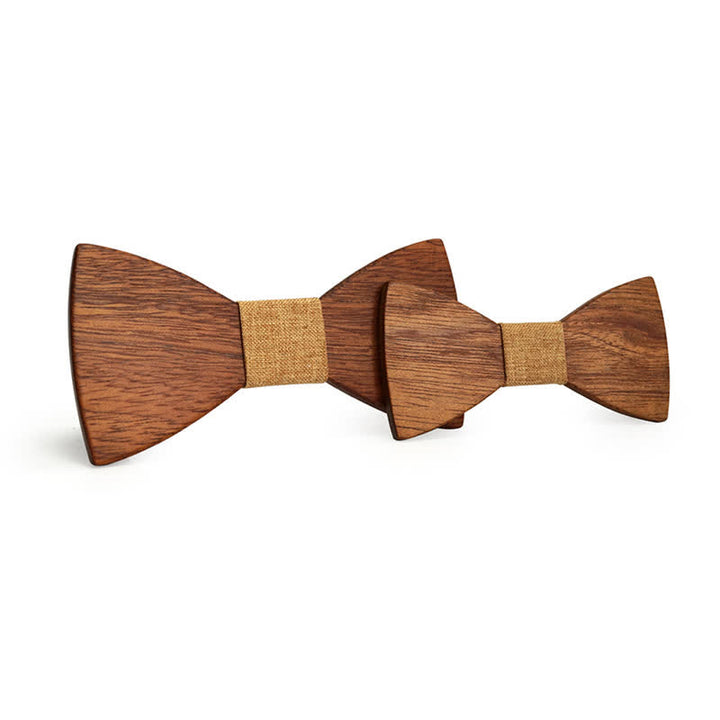 2Pcs Men's Parent-child Natural Solid Wooden Bow Tie Set