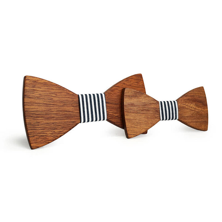 2Pcs Men's Parent-child Natural Solid Wooden Bow Tie Set