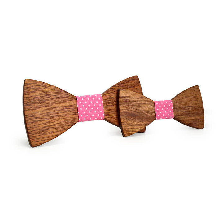 2Pcs Men's Parent-child Natural Solid Wooden Bow Tie Set