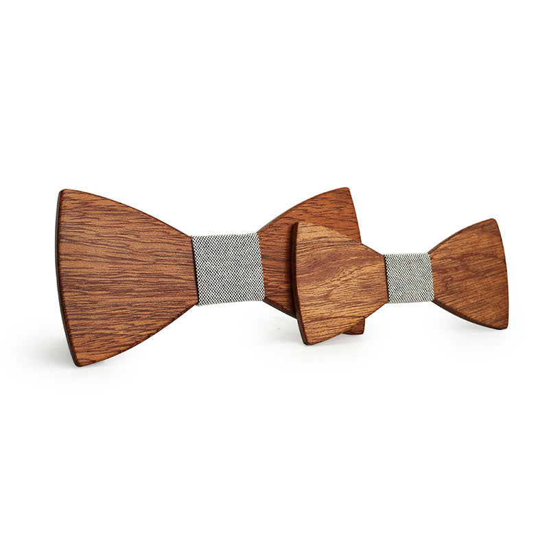 2Pcs Men's Parent-child Natural Solid Wooden Bow Tie Set