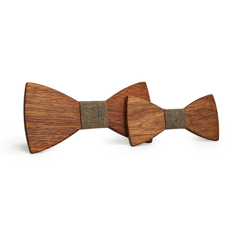 2Pcs Men's Parent-child Natural Solid Wooden Bow Tie Set