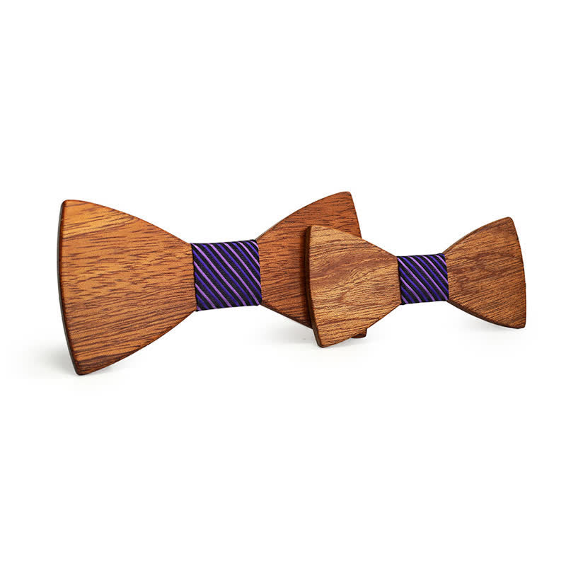 2Pcs Men's Parent-child Natural Solid Wooden Bow Tie Set