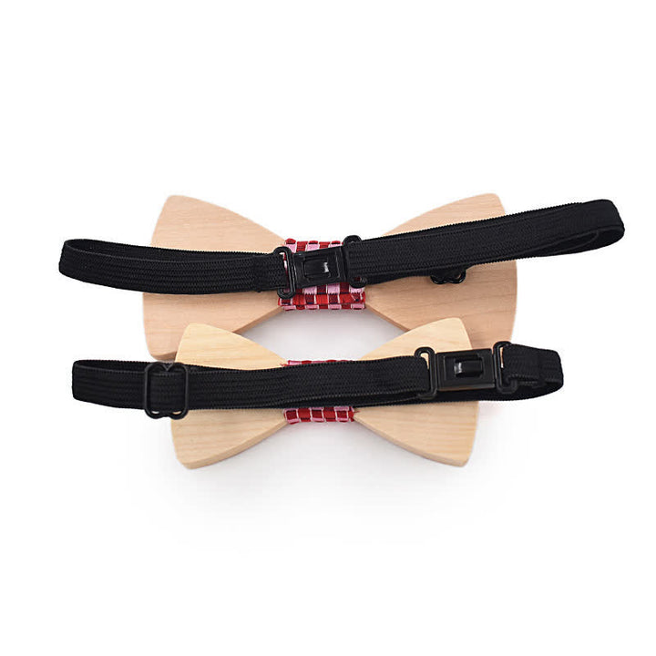 2Pcs Men's Parent-child Maple Wooden Bow Tie Set