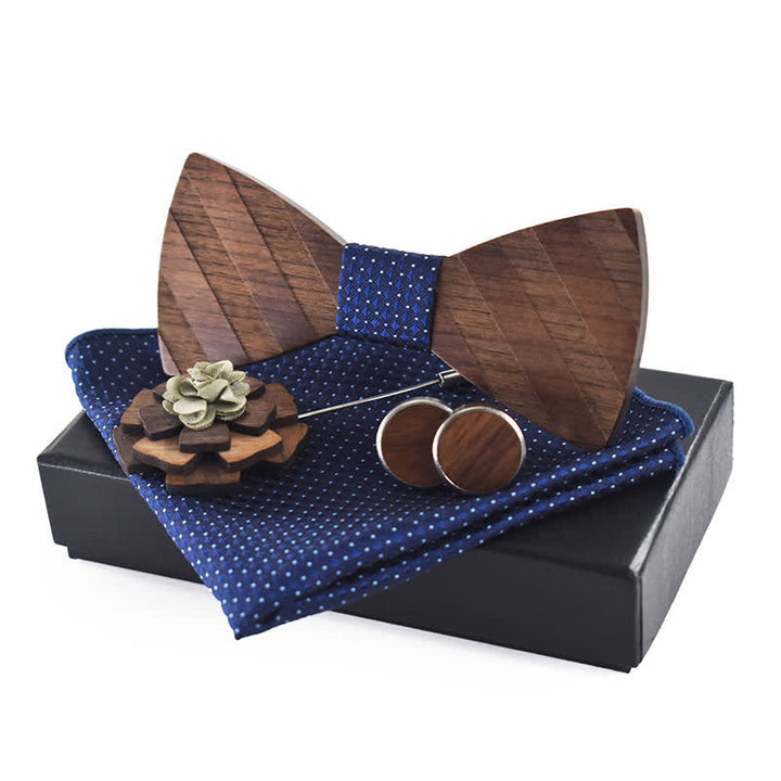 4Pcs Men's Formal Striped Pattern Wooden Bow Tie Set