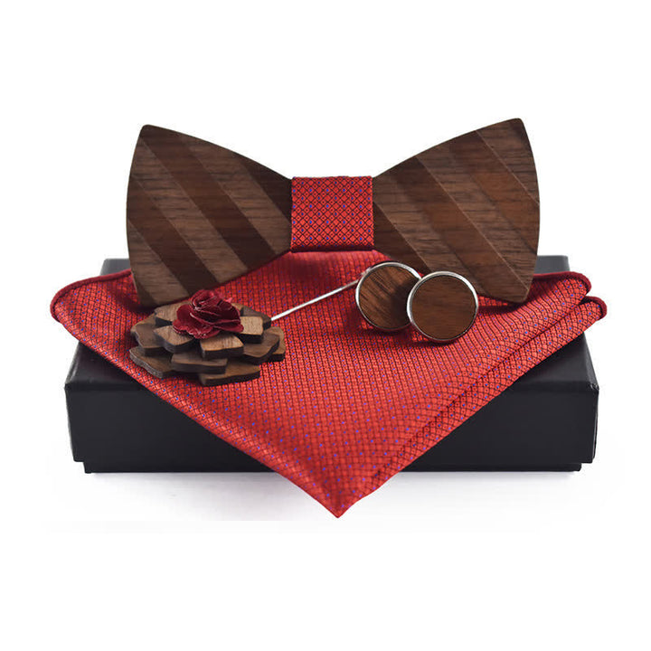 4Pcs Men's Formal Striped Pattern Wooden Bow Tie Set