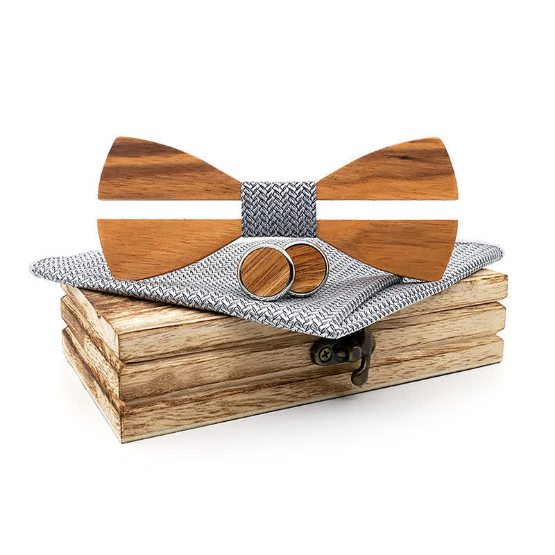 3Pcs Men's Funny Hollow Moustach Wooden Bow Tie Set