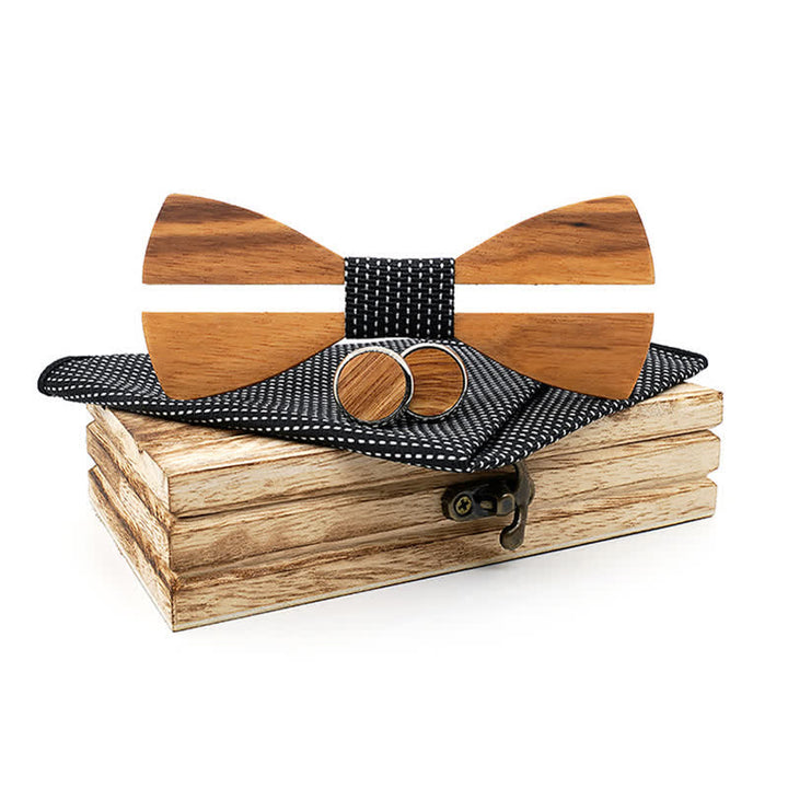 3Pcs Men's Funny Hollow Moustach Wooden Bow Tie Set