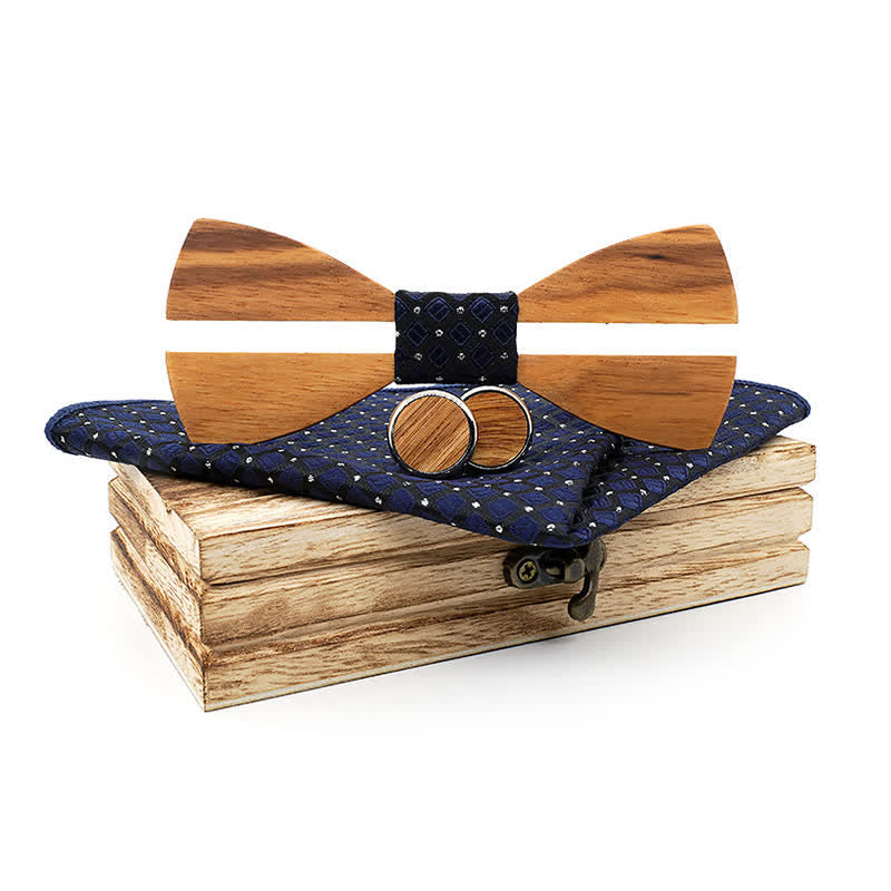 3Pcs Men's Funny Hollow Moustach Wooden Bow Tie Set