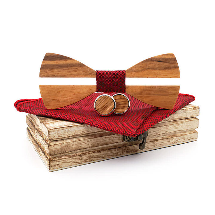 3Pcs Men's Funny Hollow Moustach Wooden Bow Tie Set