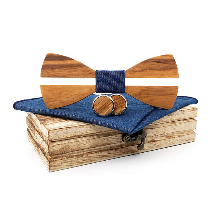 3Pcs Men's Funny Hollow Moustach Wooden Bow Tie Set