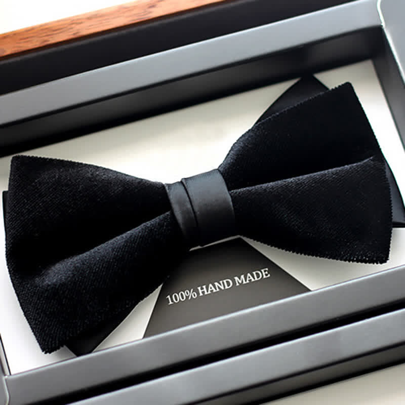 Men's Noble Solid Black Velvet Wedding Bow Tie