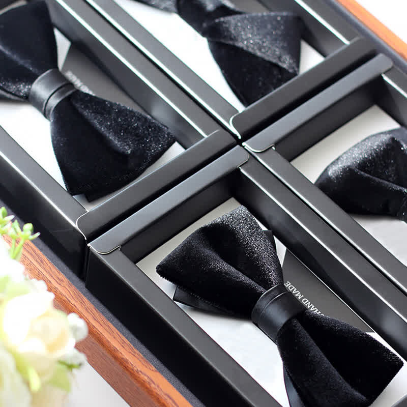 Men's Noble Solid Black Velvet Wedding Bow Tie