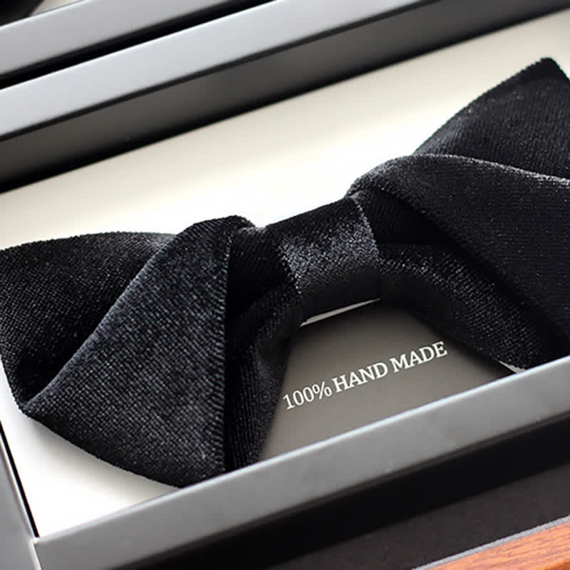 Men's Noble Solid Black Velvet Wedding Bow Tie