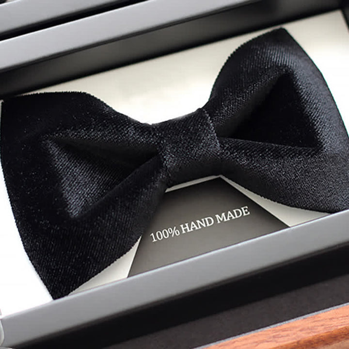 Men's Noble Solid Black Velvet Wedding Bow Tie