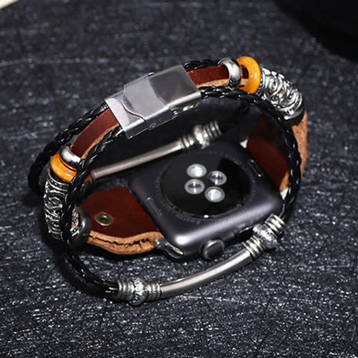 Ethnic Embossed Braided Leather Watch Band