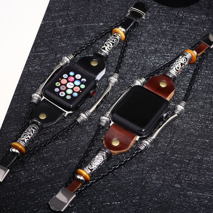 Ethnic Embossed Braided Leather Watch Band