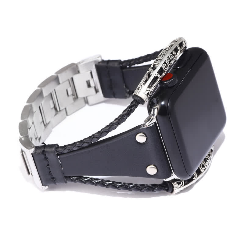 Boho Stainless Steel Chain Leather Watch Band