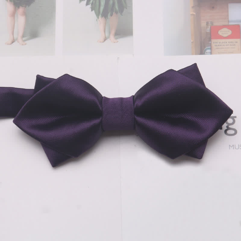 Men's Casual Solid Color Double Layered Pointed Bow Tie