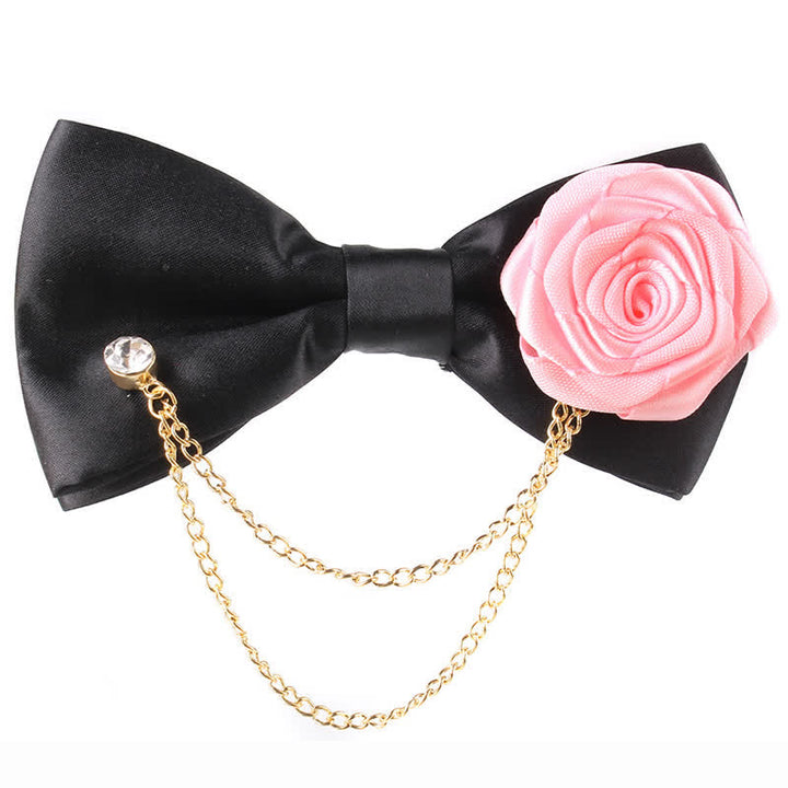 Men's Elegant Rose Golden Chain Decoration Bow Tie