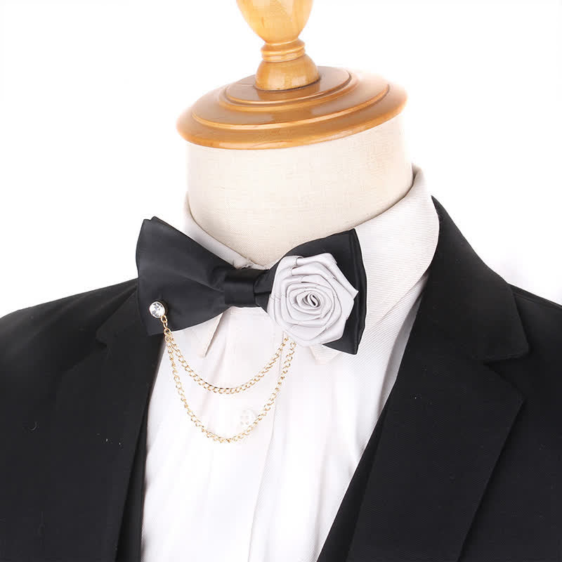 Men's Elegant Rose Golden Chain Decoration Bow Tie