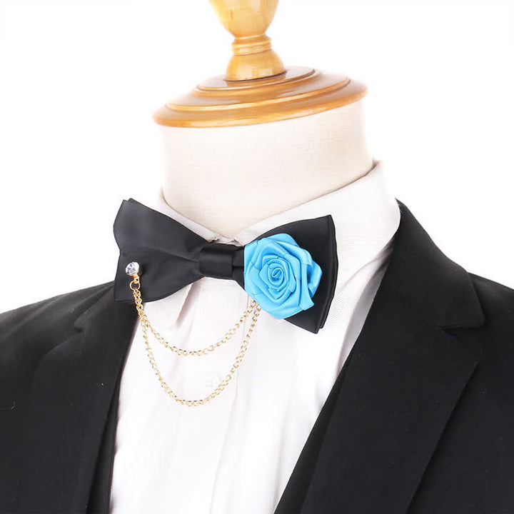 Men's Elegant Rose Golden Chain Decoration Bow Tie