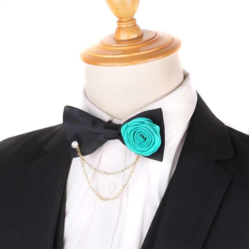 Men's Elegant Rose Golden Chain Decoration Bow Tie