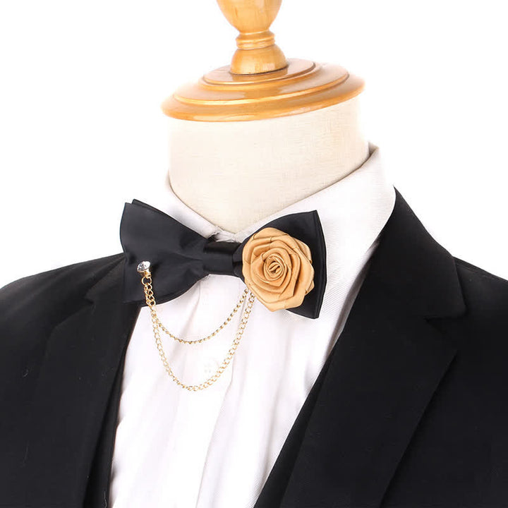 Men's Elegant Rose Golden Chain Decoration Bow Tie