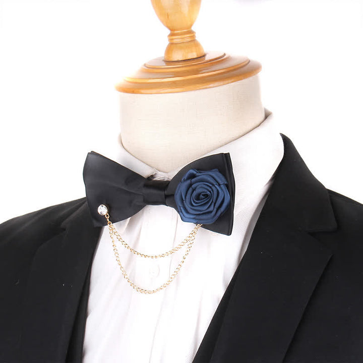 Men's Elegant Rose Golden Chain Decoration Bow Tie