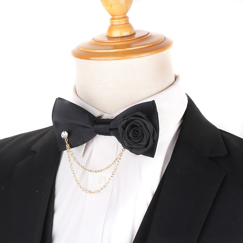 Men's Elegant Rose Golden Chain Decoration Bow Tie