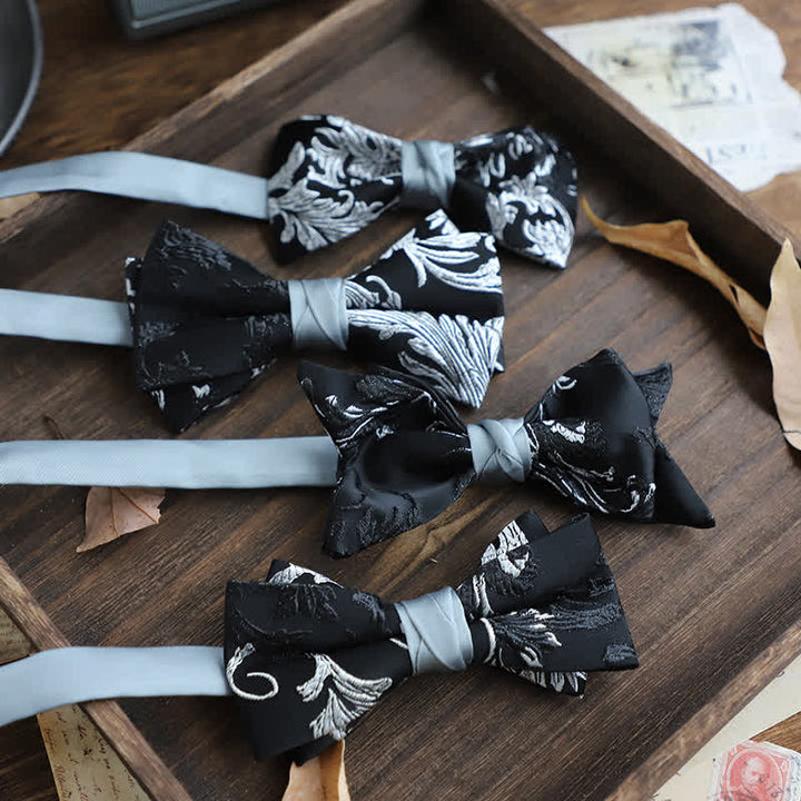 Men's Black & White Floral Embroidery Bow Tie