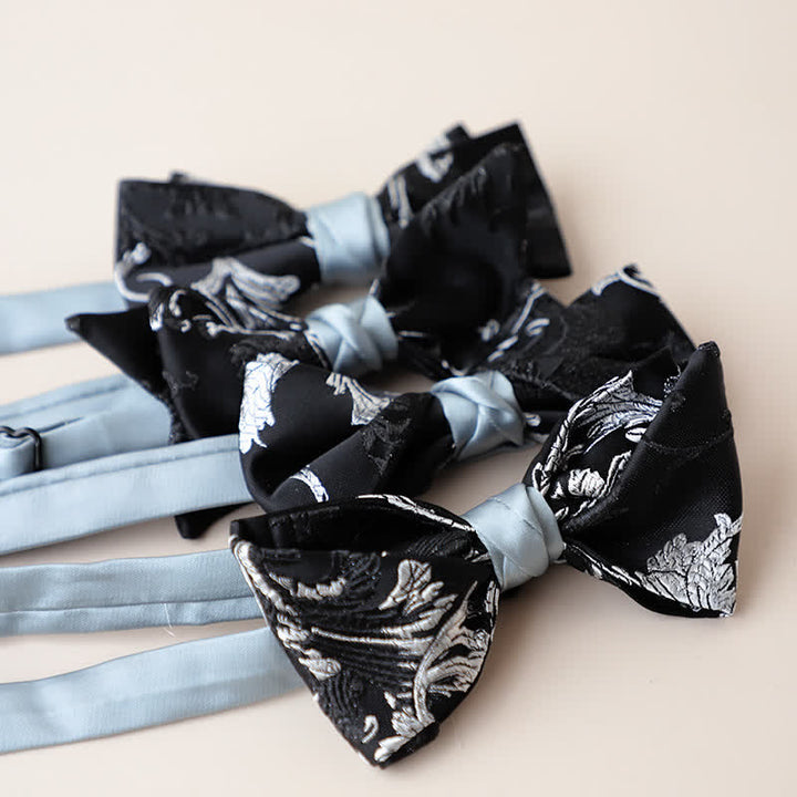 Men's Black & White Floral Embroidery Bow Tie