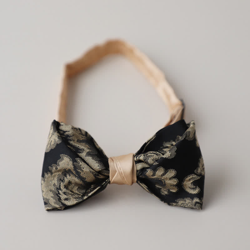 Men's Vintage Antique Gold & Black Floral Pattern Bow Tie