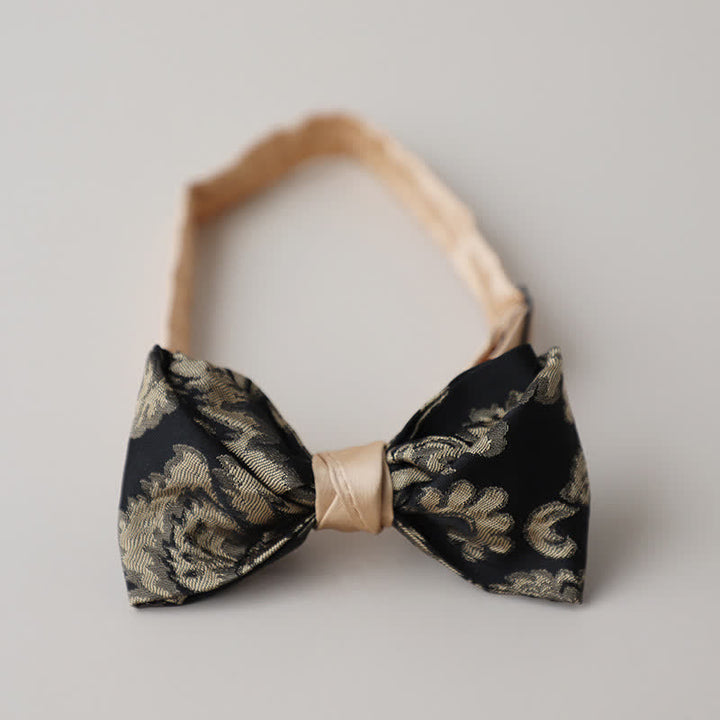 Men's Vintage Antique Gold & Black Floral Pattern Bow Tie