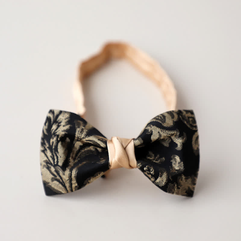 Men's Vintage Antique Gold & Black Floral Pattern Bow Tie