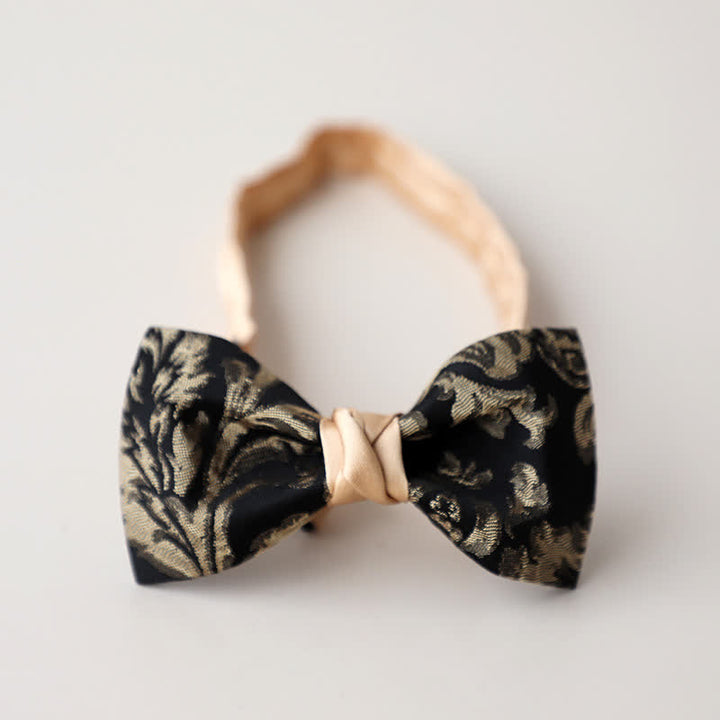 Men's Vintage Antique Gold & Black Floral Pattern Bow Tie