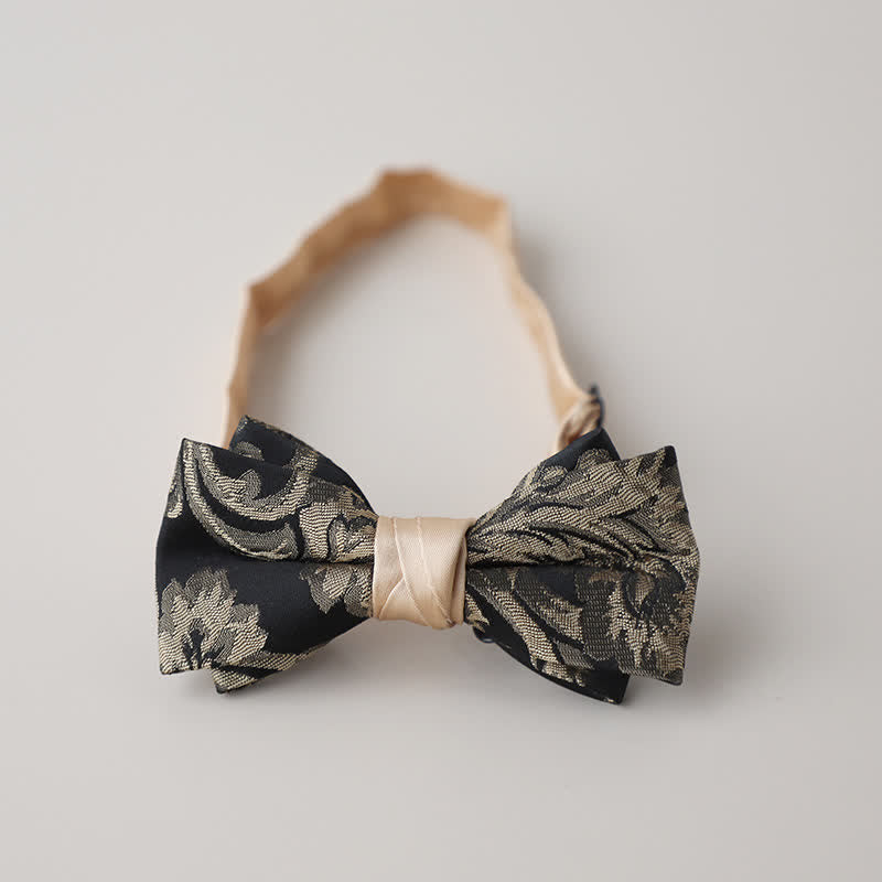 Men's Vintage Antique Gold & Black Floral Pattern Bow Tie