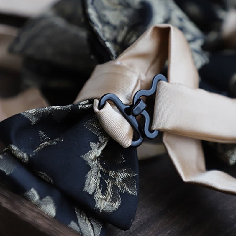 Men's Vintage Antique Gold & Black Floral Pattern Bow Tie