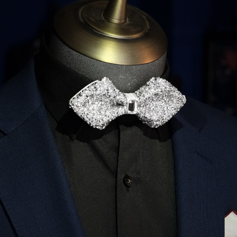 Men's Sparkling White Rhinestones Gem Bow Tie