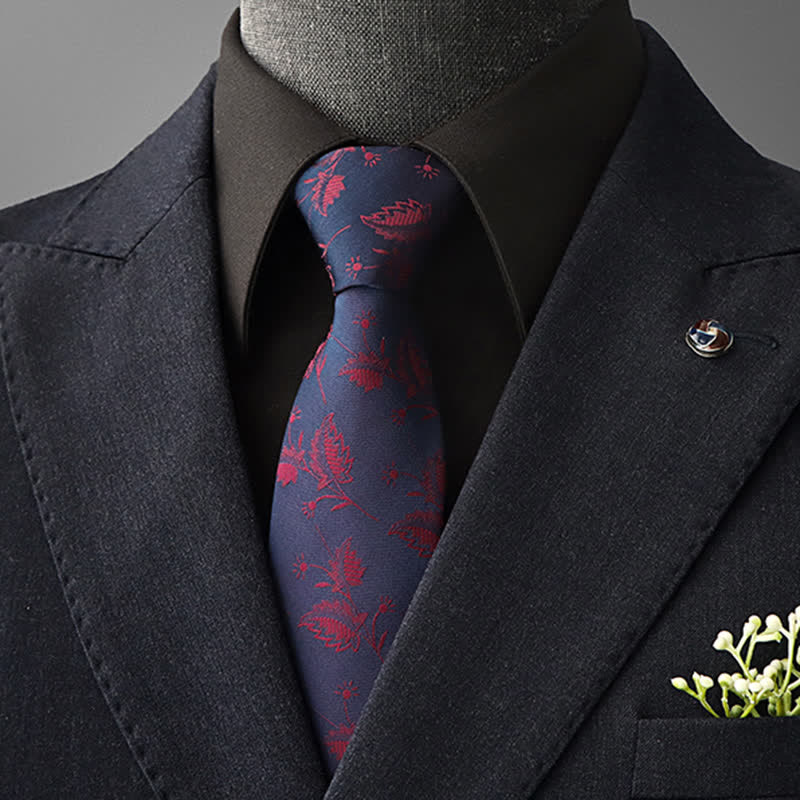 Men's Vintage Art Floral Pattern Necktie - Navy & Red - Self Tie - image 19