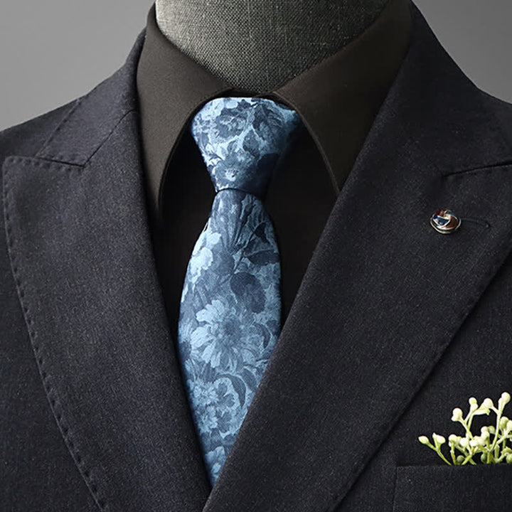 Men's Vintage Art Floral Pattern Necktie - Blue - Self Tie - image 13