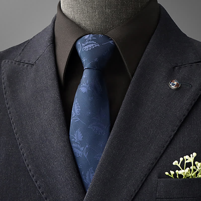 Men's Vintage Art Floral Pattern Necktie - Navy - Self Tie - image 22